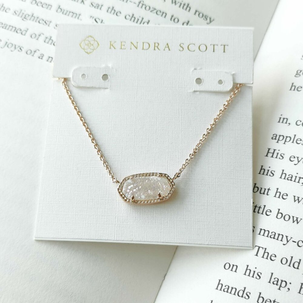 NEW KENDRA SCOTT Elisa Iridescent Drusy Rose Gold Pendant Necklace AUTHENTIC